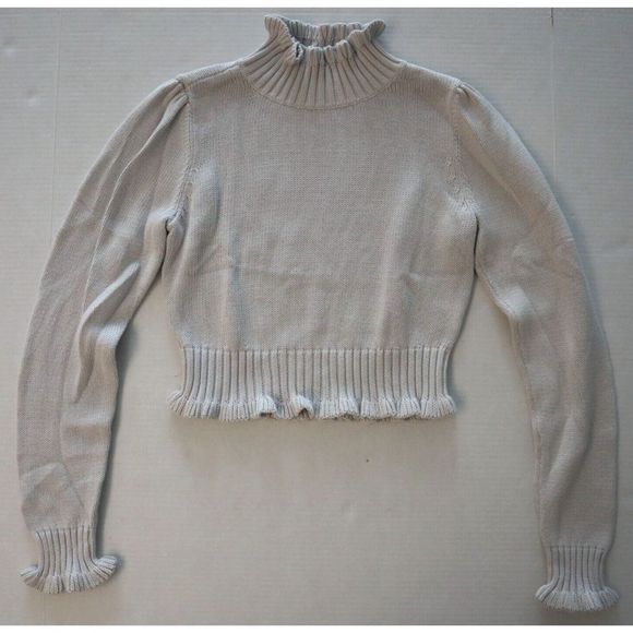 525 America Women's Sz S Light Purple Cropped Ruffle Mock Neck Cotton Sweater - Picture 1 of 6